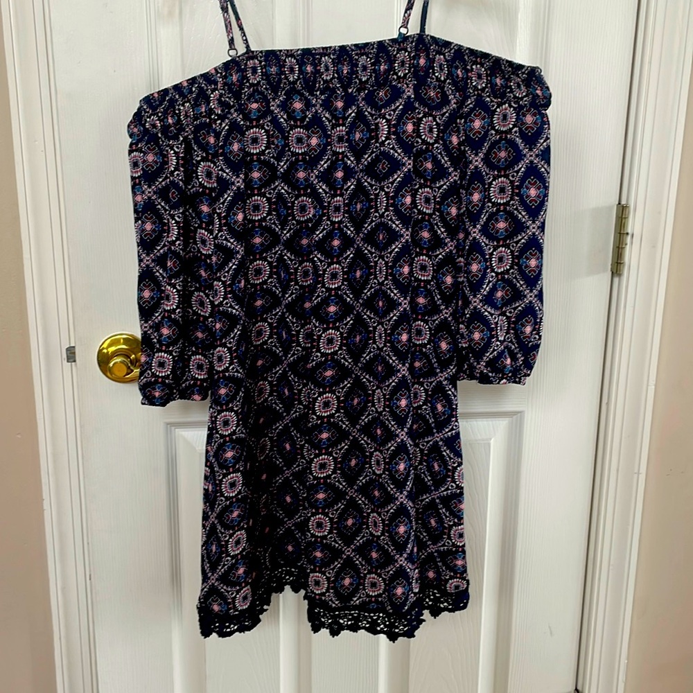 Off Shoulder Navy Print Dress size Small